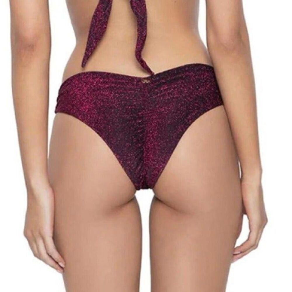 Nwt Anthropologie PilyQ basic ruched Teeny in garnet glitter pink shimmer